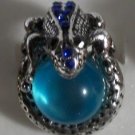 Elegant Blue Crystal Silver Plated Frog with Ball Ring Size 6 1/2 - 7