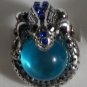 Elegant Blue Crystal Silver Plated Frog with Ball Ring Size 6 1/2 - 7