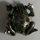 Elegant Cobalt Blue Crystal Silver Plated Frog Ring Size 6 1/2 - 7