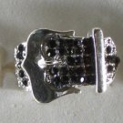 Black Crystal Silver Plate Buckle Ring Size 7 1/2 to 8 1/2 adjusts
