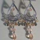 3 1/2" Peach in Silver Plated Chandelier Pierced Earrings