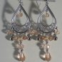 3 1/2" Peach in Silver Plated Chandelier Pierced Earrings