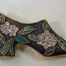 Vintage Style Enameled Black Purple Green Shoe Pin Brooch Gold Plate
