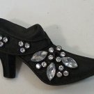 Vintage Style Black Enameled Clear Crystal Shoe Pin Brooch