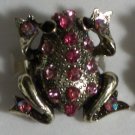 Elegant Pink Crystal Silver Plated Frog Ring Size 6 1/2 - 7