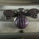 Purple Crystal & Purple Enamel Silver Plate Bee Ring Size 6 1/2 - 7