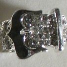 Clear Crystal Silver Plate Buckle Ring Size 7 1/2 to 8 1/2 adjusts