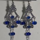3 1/2" Elegant Cobalt Blue in Silver Plated Chandelier Pierced Earrings