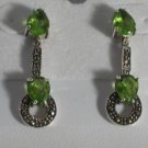 Sterling Silver 925 Marcasite Peridot Pierced Earrings1 1/4" long