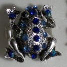Elegant Light & Cobalt Blue Crystal Silver Plated Frog Ring Size 6 1/2 - 7