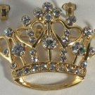 Elegant Gold Plated with Clear Crystal Hearts Crown Pin Brooch