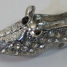 Vintage Style SIlver Plated Clear Crystal Shoe Pin Brooch