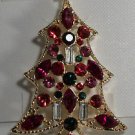 Unusual Pink Red Baguette Clear Crystal Christmas Tree Pin Brooch 2 3/4"