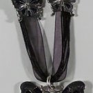 Black Enamel & Crystal Butterfly Necklace and Pierced Earrings Set