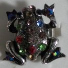 Elegant Multi Color Pink Blue Crystal Silver Plated Frog Ring Size 6 1/2 - 7
