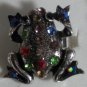 Elegant Multi Color Pink Blue Crystal Silver Plated Frog Ring Size 6 1/2 - 7