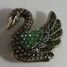 Elegant Green and Aurora Borealis Crystal Gold Swan Ring Size 6 1/2 to 7