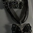 Black Enamel & Crystal Butterfly Necklace Earrings Set
