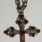 Light Dark Topaz Crystal Victorian Style Gold Plated Fancy ChainCross Necklace