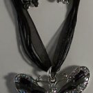 Black Enamel & Crystal Silver Plated Butterfly Necklace Earrings Set