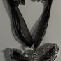 Black Enamel & Crystal Silver Plated Butterfly Necklace Earrings Set