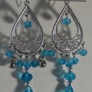 3 1/2"  Blue in Silver Plated Chandelier Pierced Earrings