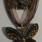 Brown Aurora Borealis Crystal Butterfly Gold Plated Necklace Earrings Set