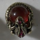 Elegant Red Crystal Gold Plated Frog with Ball Ring Size 6 1/2 - 7