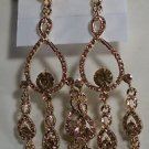 3 1/2"  Rose Gold Plated and Pink Rose Crystal Chandelier Pierced Earrings