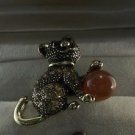 Elegant Topaz Crystal in Gold Plated Cat Holding Ball Ring Size 6 1/2 - 7