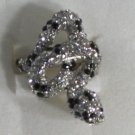 Elegant Pave Clear and Black Crystal Silver Plated Snake Ring Size 6