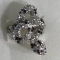 Elegant Pave Clear and Black Crystal Silver Plated Snake Ring Size 6