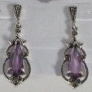 Sterling Silver Marcasite Amethyst Earrings 1 1/2"