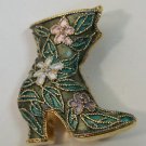 Vintage Style Enameled Black Purple Green Shoe Boot Pin Brooch Gold Plate