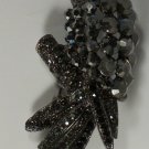 Rhodium Plated Hematite & Black Crystal Elegant Parrot Pin Brooch 4"