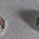 Round Pink and Clear Crystal Pierced Silver Plated Earrings 5/16"