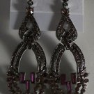 Stunning Purple Baguette Crystal Pierced Earrings 3 1/4