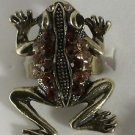 Elegant Brown and Topaz Crystal Gold Plated Frog Ring Size 6 1/2 - 7
