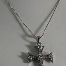 Silver Plated Clear and Aurora Borealis Crystal Cross Chain Necklace 2"