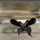 Black Enamel with Grey Crystal Silver Plated Butterfly Ring
