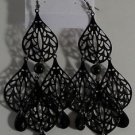 4"  Black Enamel Mourning Style Japanned Chandelier Earrings