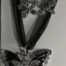 Black AB Crystal Butterfly Necklace Earrings Set