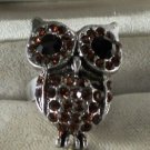 Topaz and Black Crystals in Silver Plate Owl Ring