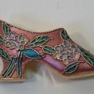 Vintage Style Enameled Pink Green Shoe Pin Brooch Gold Plate