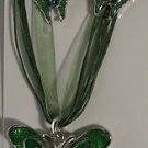 Silver Plated Green Enamel & Crystal Butterfly Necklace Pierced Earrings Set