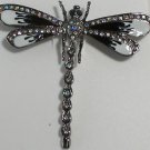 Elegant Dragonfly Pin Black & White Enamel & Crystal