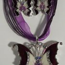 Purple Enamel Crystal Butterfly Necklace Earrings Set