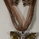 Brown Enamel with Crystal Butterfly Necklace Earrings Matching Set