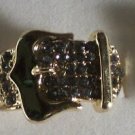 Clear Crystal Gold Plate Buckle Ring Size 7 1/2 to 8 1/2 adjusts