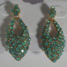 1 7/16"  Gold Plated Mint or Green Opal Color Crystal Pierced Earrings
